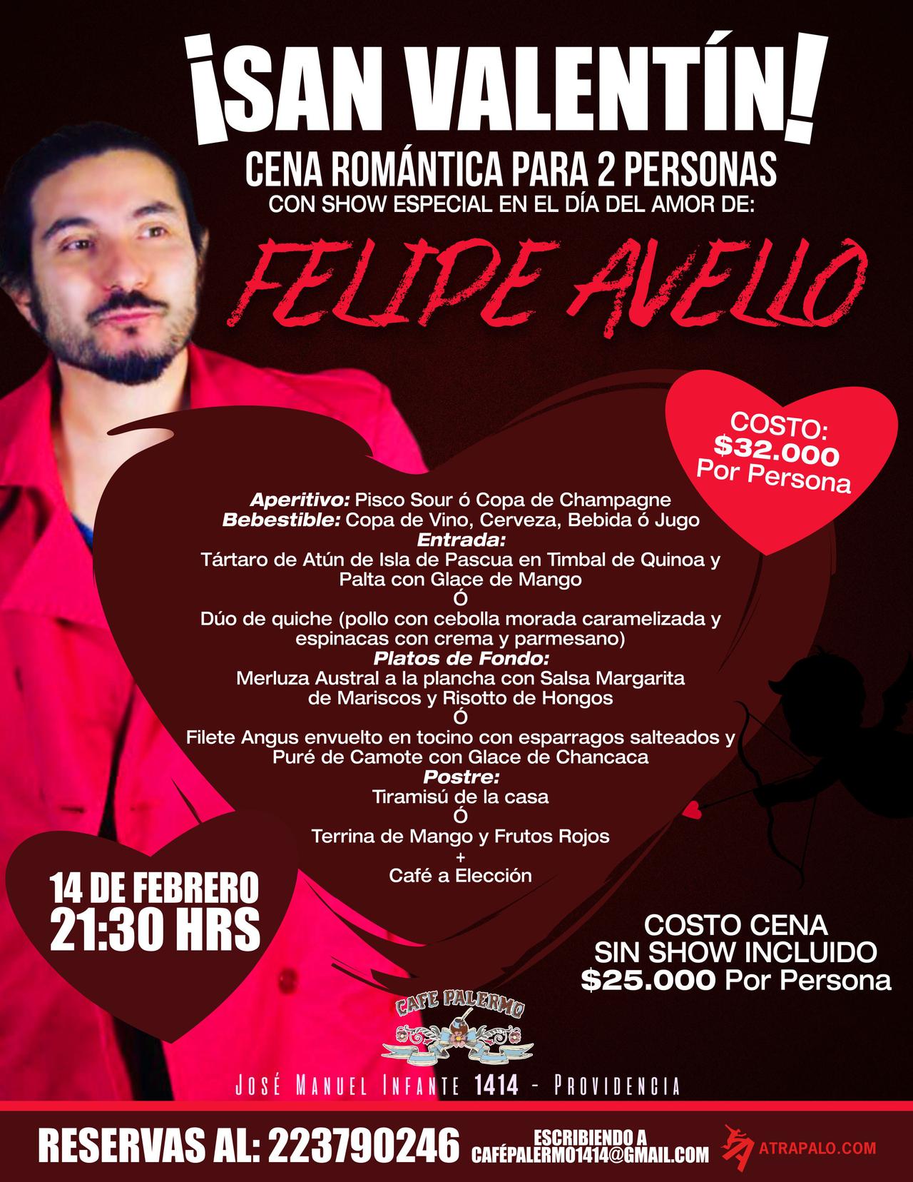 Cena del dia de San Valentín & Show de Felipe Avello